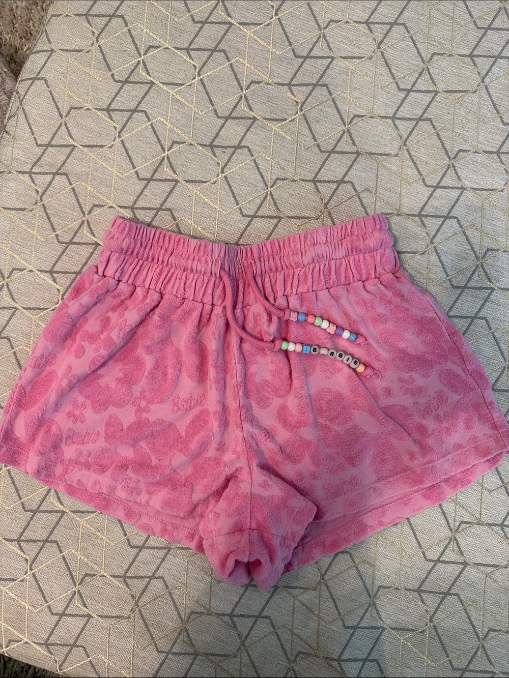 Forever 21 Pink Terry BARBIE Beaded Drawstring Lounge Shorts